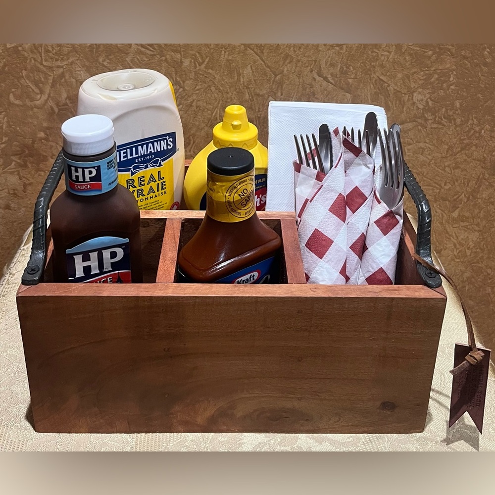 Wooden Condiment Caddy with Handles